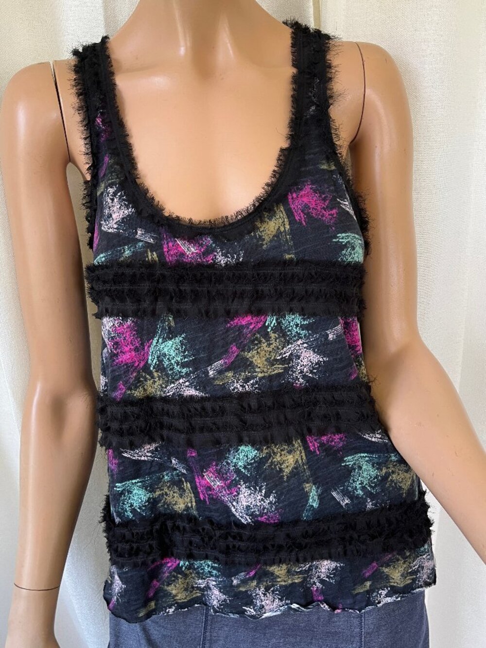 Kimchi Blue tank top with black ruffle details XS